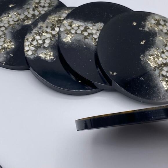Handmade Black Resin Coasters with Silver Foil & Rhinestones | Set of 6 - Picture 7 of 8